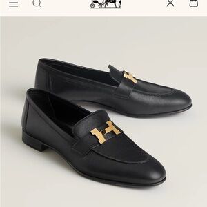 Hermes H Black Loafers with Silver Detail